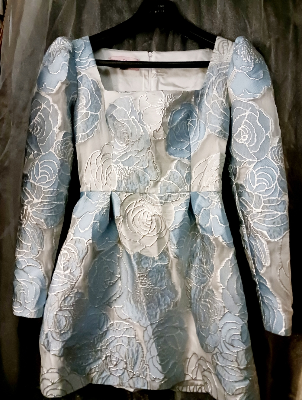 Greyish Blue and Silver Floral Jacquard Dress Made In Russia